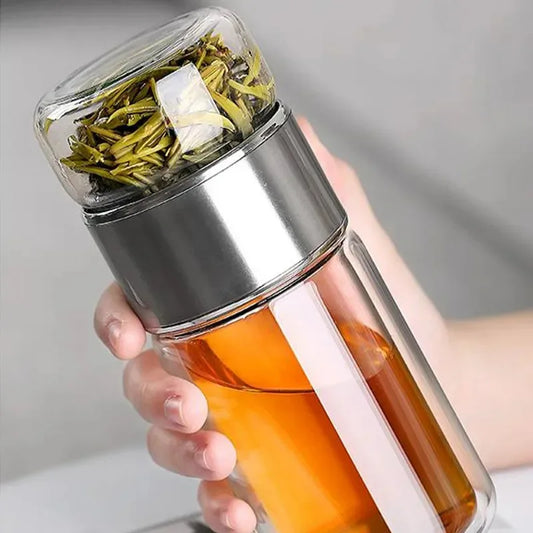 Premium Double-Wall Glass Tea Infuser Bottle – 420ml