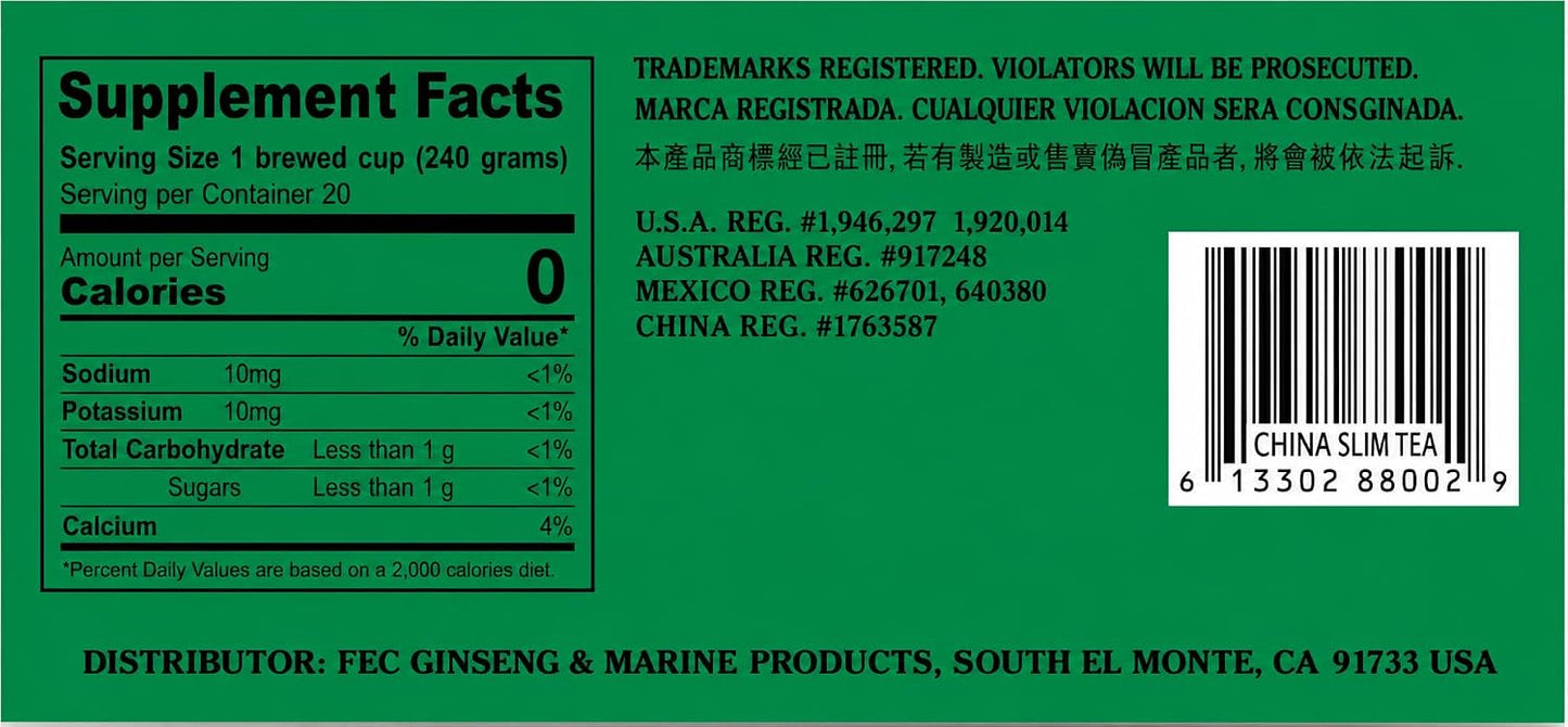 China Slim Tea Extra Strength Herbal Tea – 20 Tea Bags | Caffeine-Free Herbal Blend