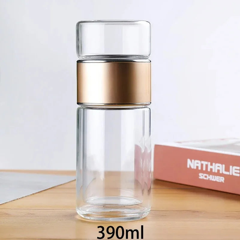 Premium Double-Wall Glass Tea Infuser Bottle – 420ml