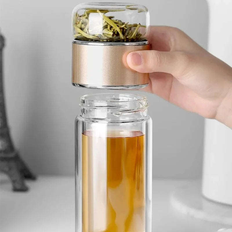 Premium Double-Wall Glass Tea Infuser Bottle – 420ml