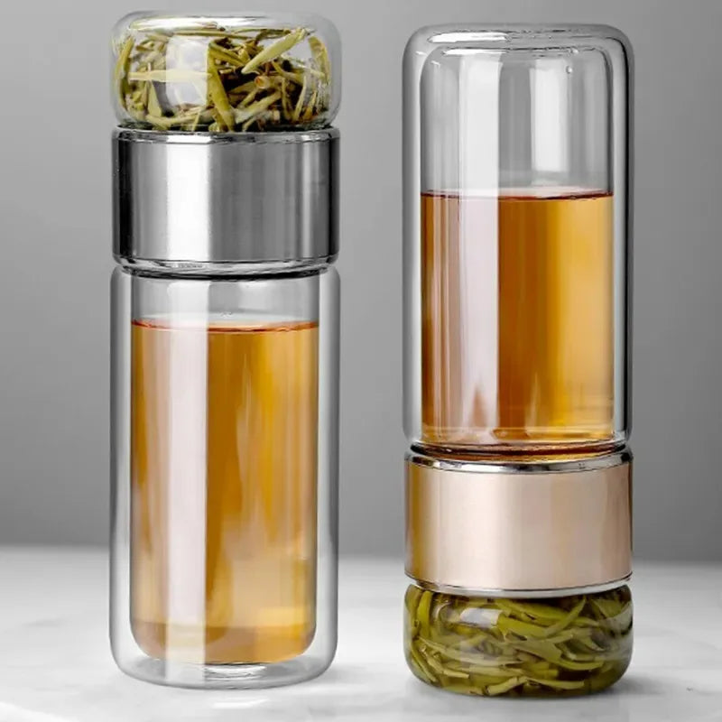 Premium Double-Wall Glass Tea Infuser Bottle – 420ml