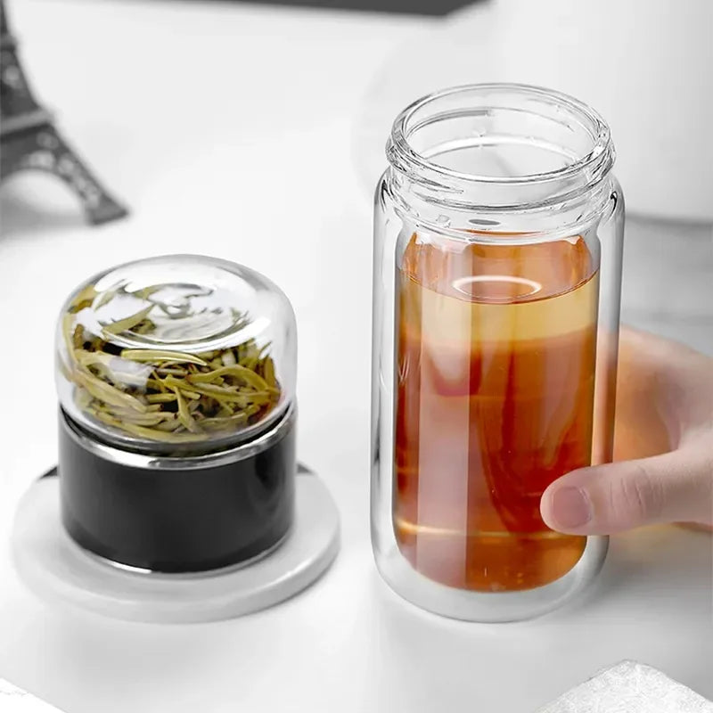 Premium Double-Wall Glass Tea Infuser Bottle – 420ml