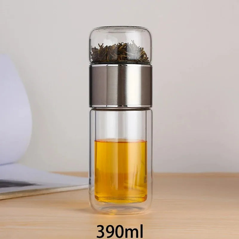 Premium Double-Wall Glass Tea Infuser Bottle – 420ml
