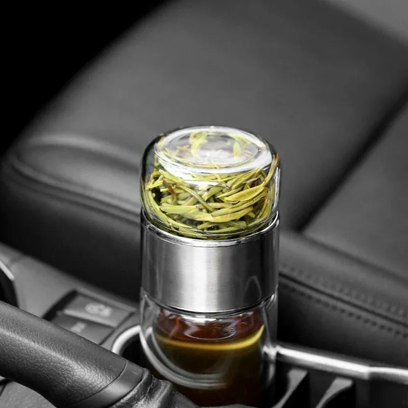 Premium Double-Wall Glass Tea Infuser Bottle – 420ml